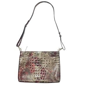 BRAHMIN Remy Crossbody‎ Bag Crocodile Charm Melbourne Leather Red & Tan Textured